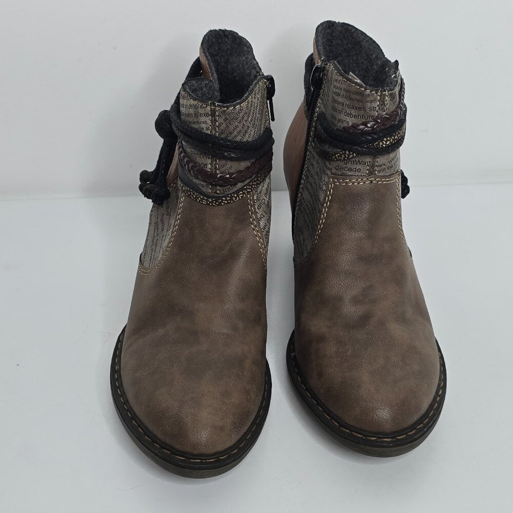 Rieker Women Ankle Boots US 8.5 EU 40 Lilyish Brown Zip Bootie Felt Lined Tassel - Picture 6 of 10